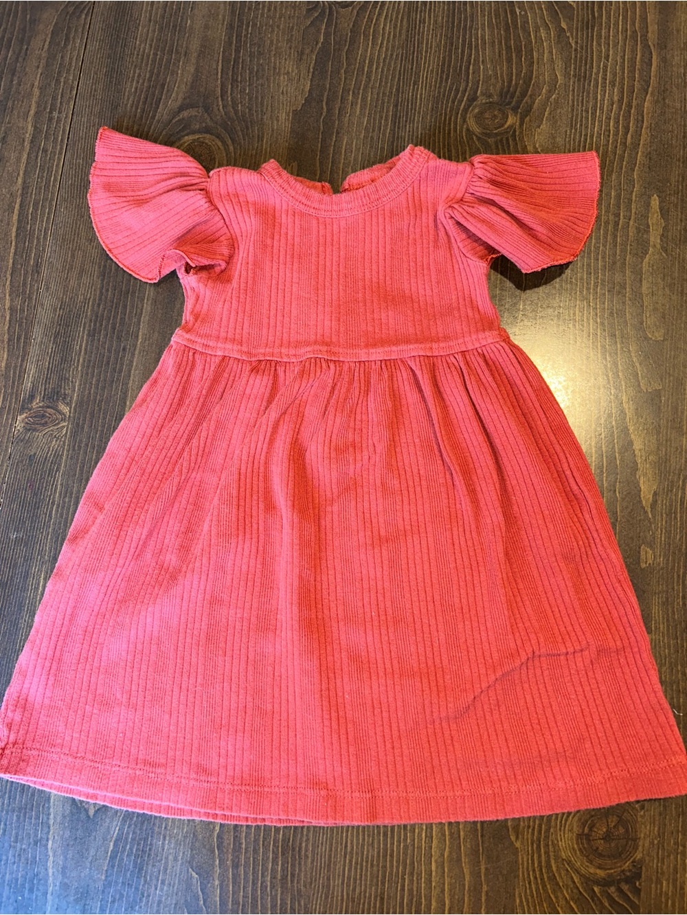 Kate Quinn Organic Ribbed Flutter Sleeve Dress 18-24M Rust Red